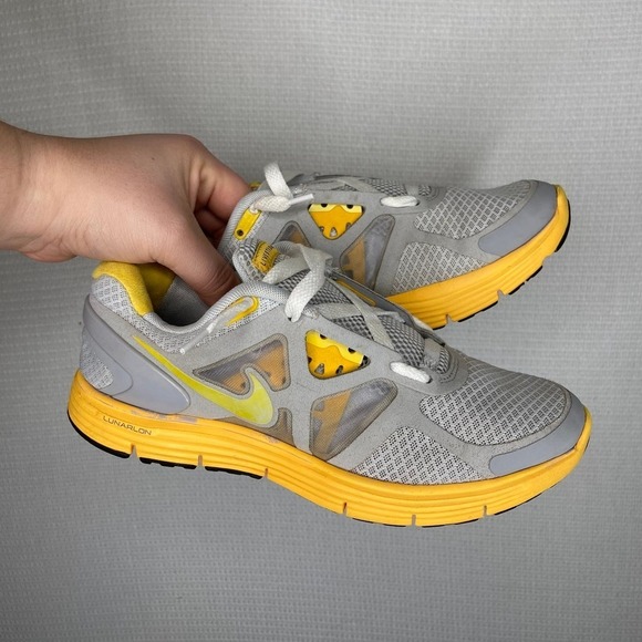 Nike | Grey Yellow Lunarlon Womans Sneaker 7.5 - Picture 2 of 7